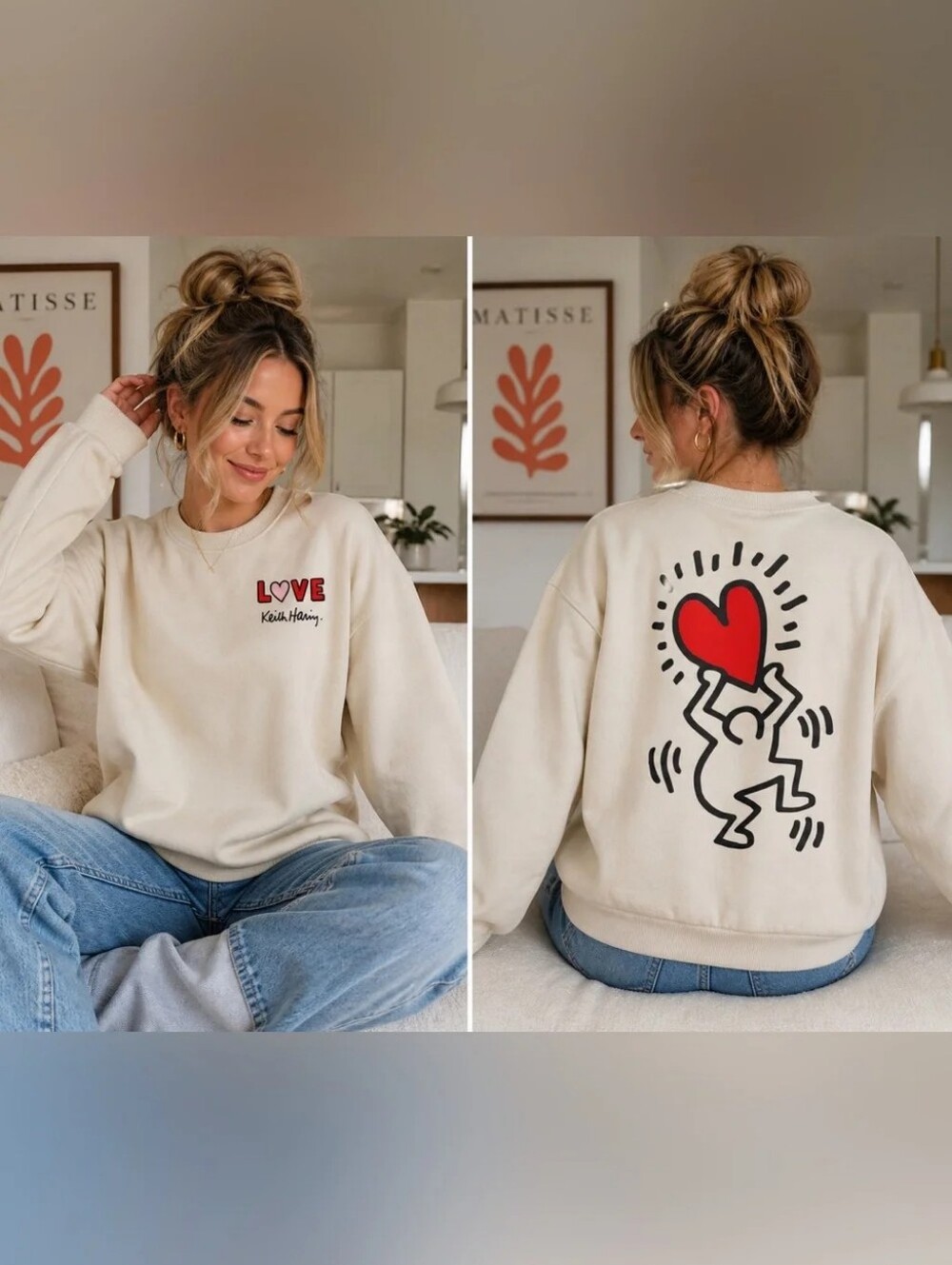 XXL Keith Haring Love Graphic Print Sweatshirt Pullover